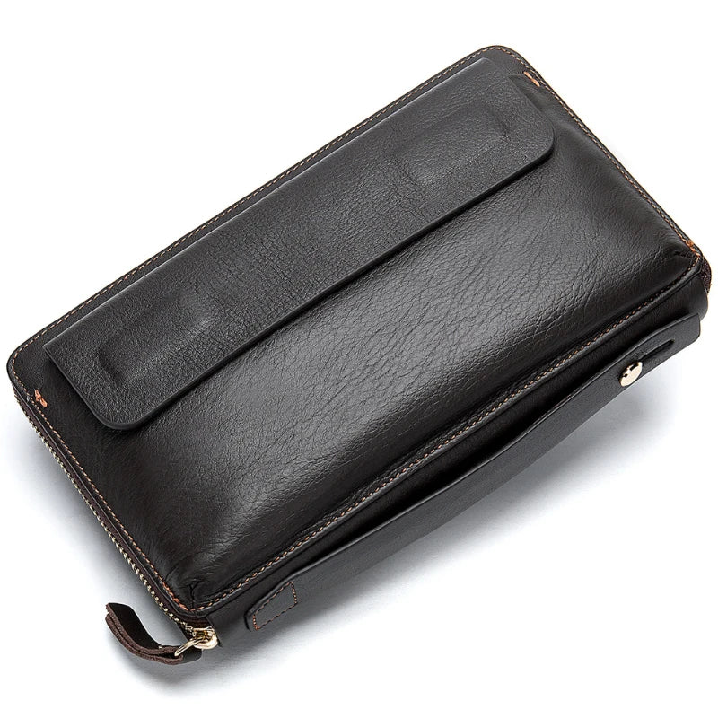 Femlion Leather Clutch Wallet: Stylish Men's Long Wallet for Business, Cards, Cash