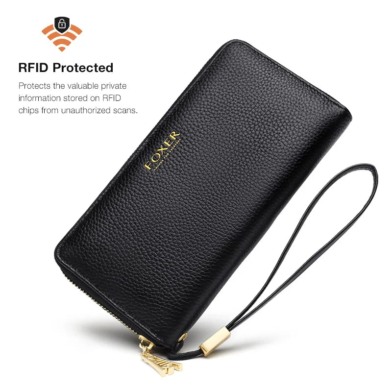 Femlion Split Leather Wallet with Wristlet and Card Holder