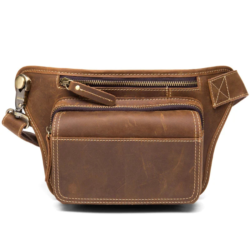 Femlion Vintage Leather Chest Bag for Men - Fashion Sling Waist Pack