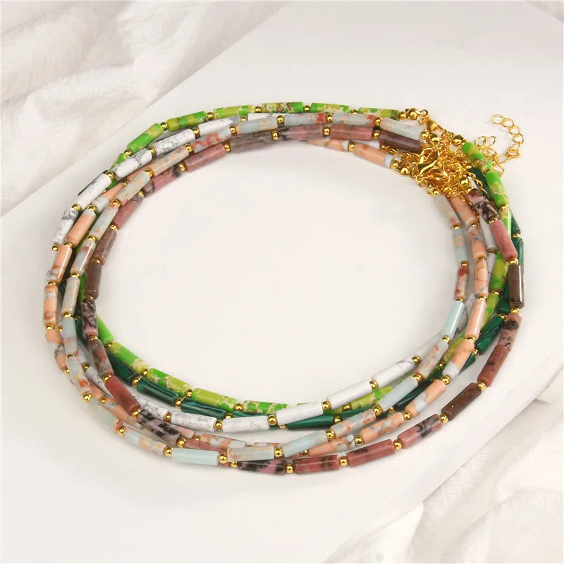 Boho Gold Beads Choker with Imperial Stone - Femlion Fashion Jewelry