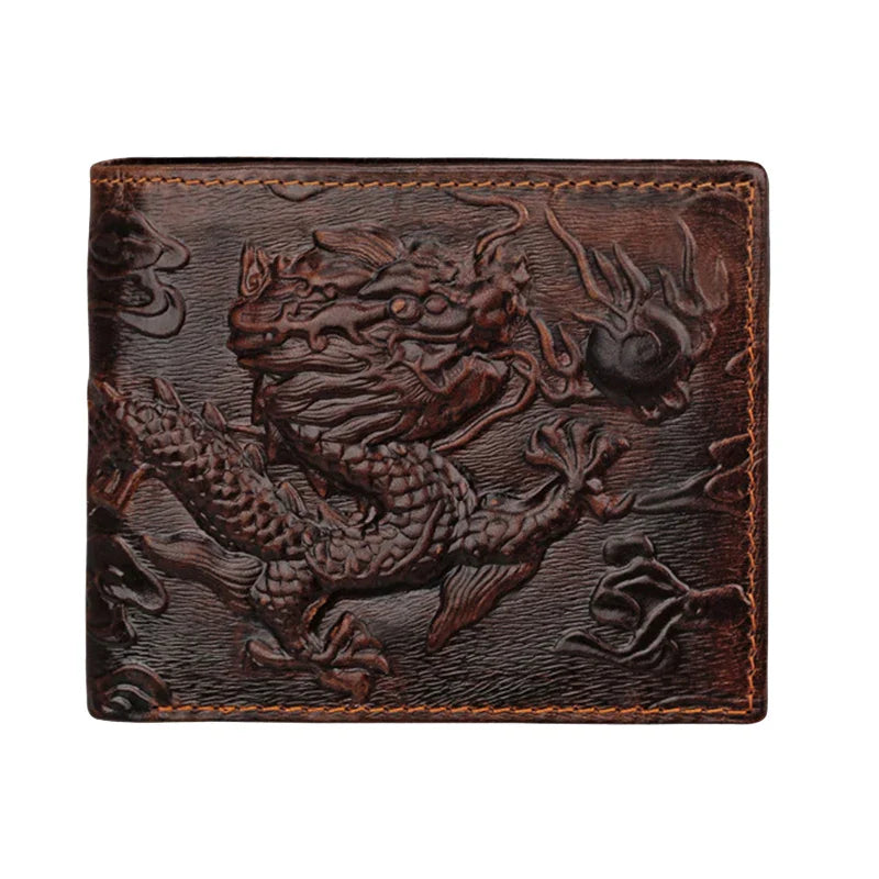 Femlion 3D Dragon Genuine Leather Long Wallet - High-Fashion Bifold Card Purse