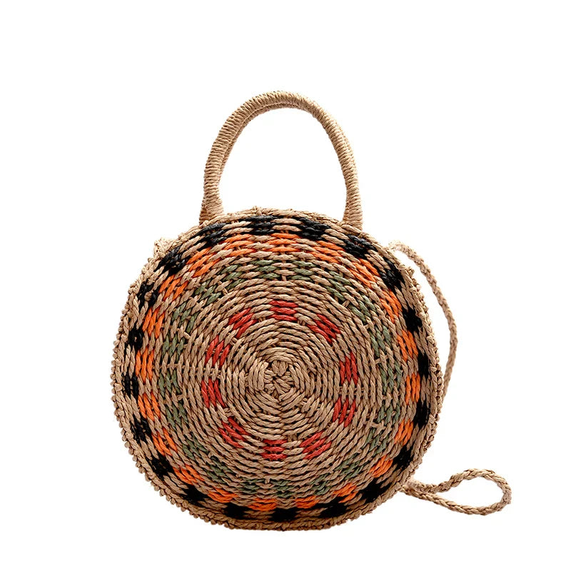 Femlion Round Straw Bag: Hand-Knit Beach Bag with Large Capacity