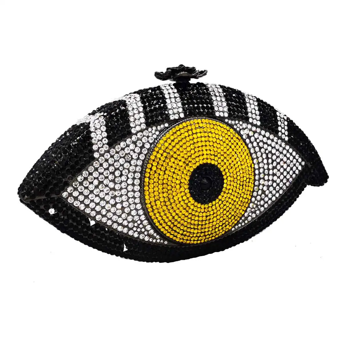 Femlion Crystal Evil Eye Evening Clutch: Luxury Silver Party Bag