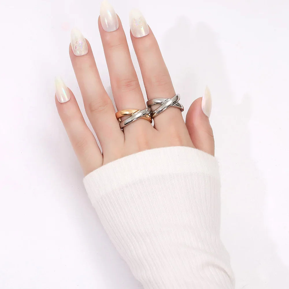 Femlion X-shaped Gold Color Metal Rings Minimalist Circle Geometric Female Jewelry