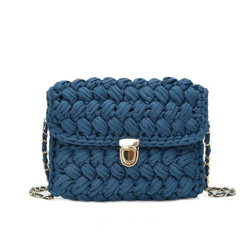 Femlion Woven Crossbody Bag: Colorful Strip Knitted Shoulder Bag for Women