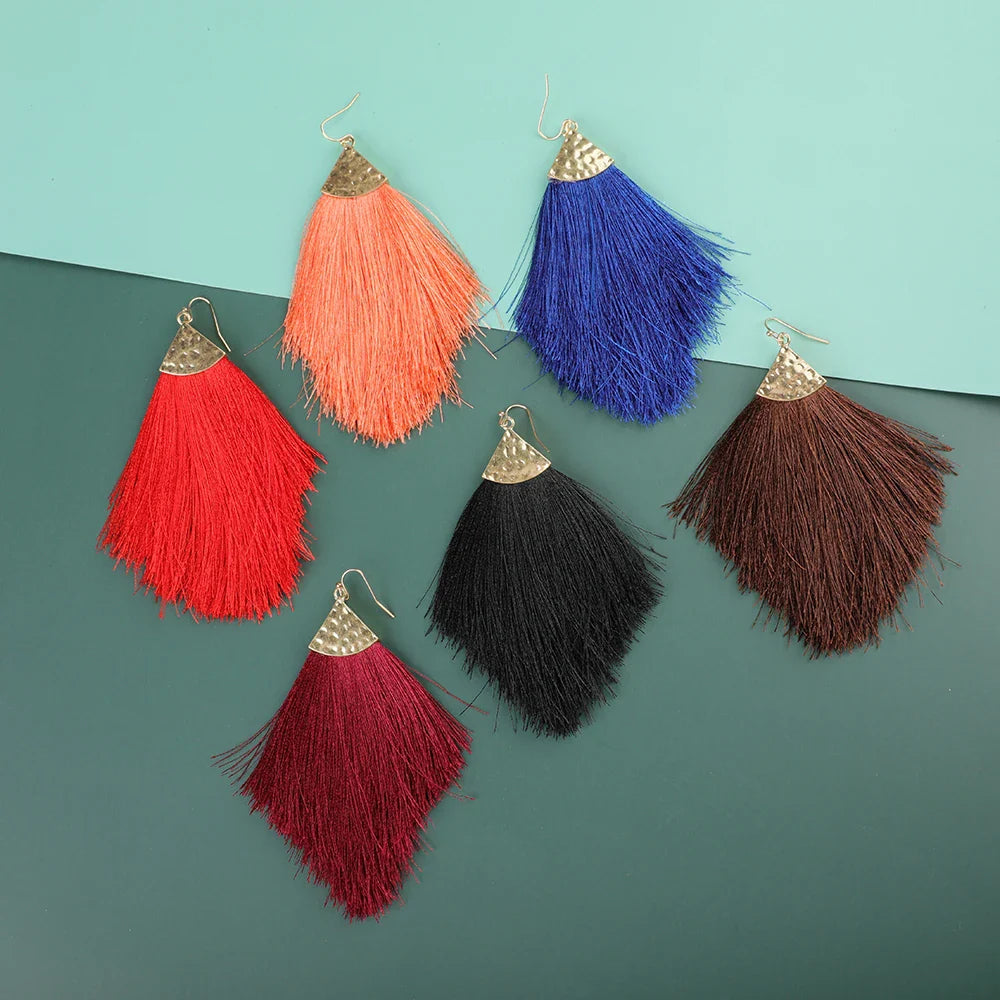 Femlion Boho Tassel Earring for Women - Multicolor Fringed Dangle Wedding Jewelry