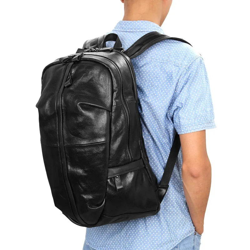 Femlion Genuine Leather Black Backpack for School or Work