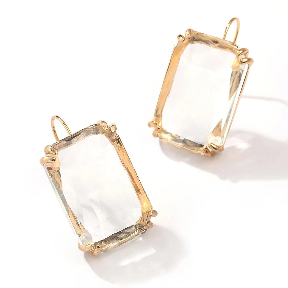 Femlion Multicolor Glass Crystal Drop Earrings Geometric Square Transparent Jewelry