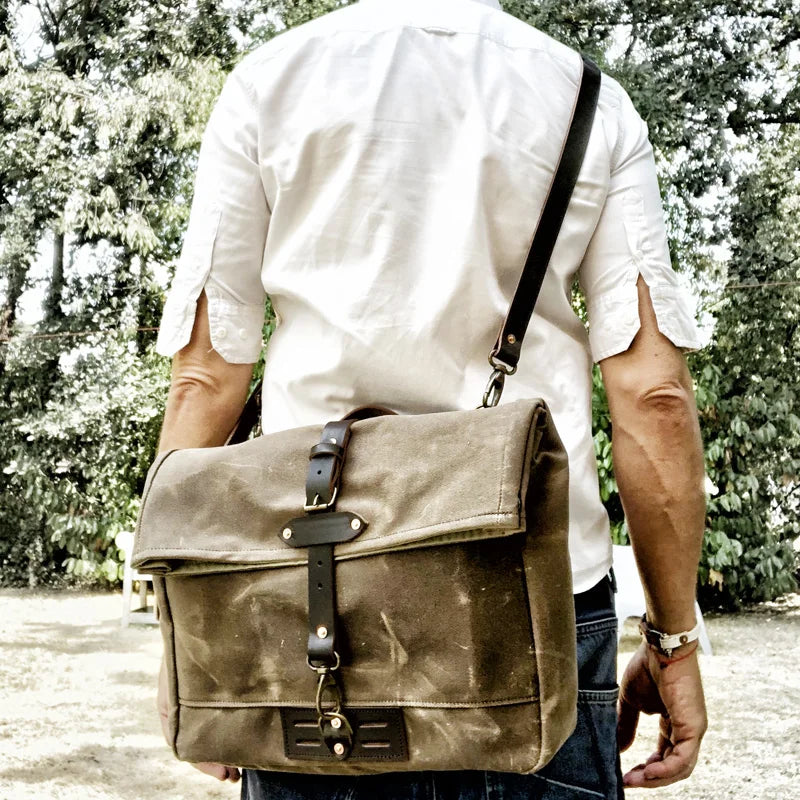 Femlion Retro Canvas Messenger Bag for Men - American Style Locomotive Shoulder Bag