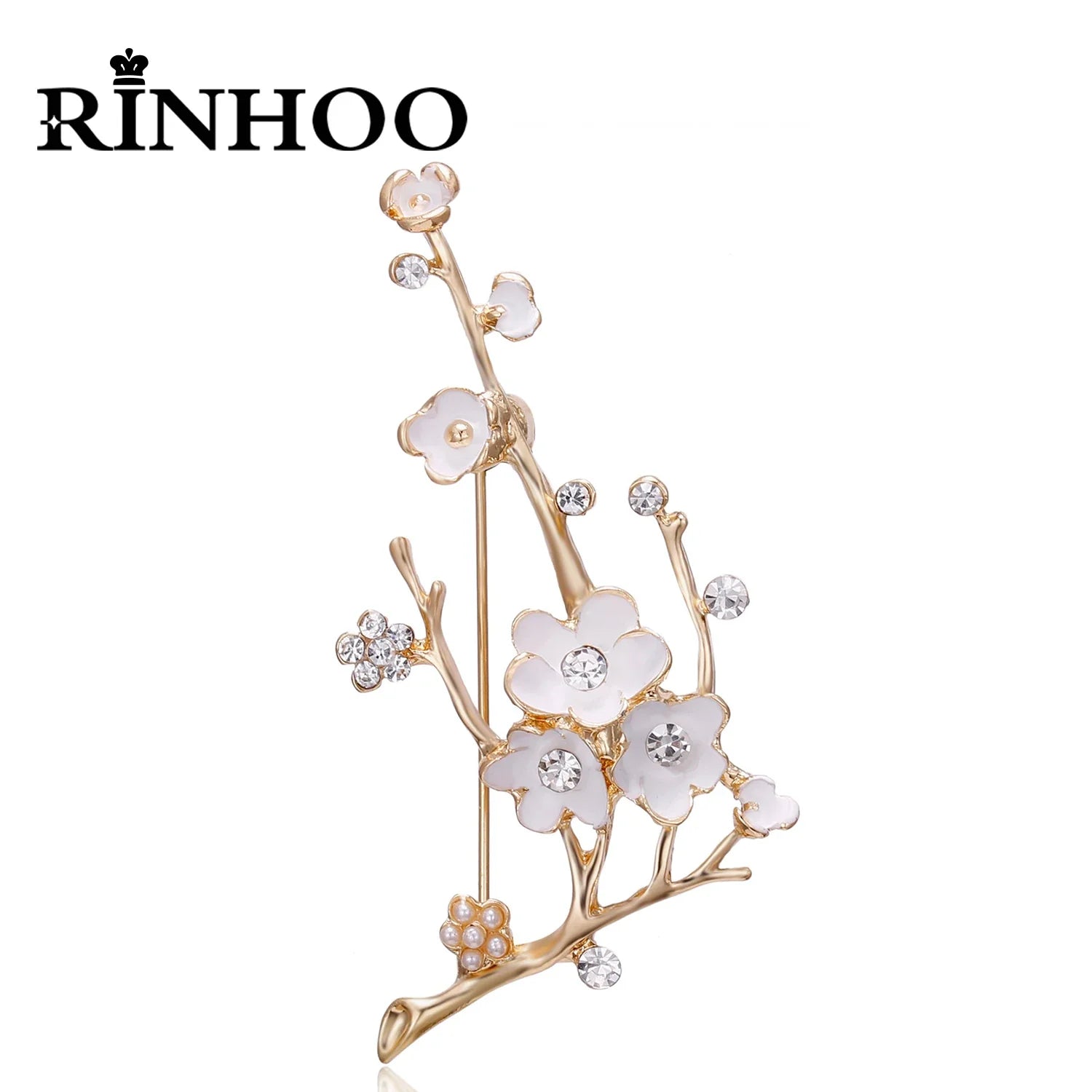 Femlion Pearl Flower & Crystal Leaf Brooch