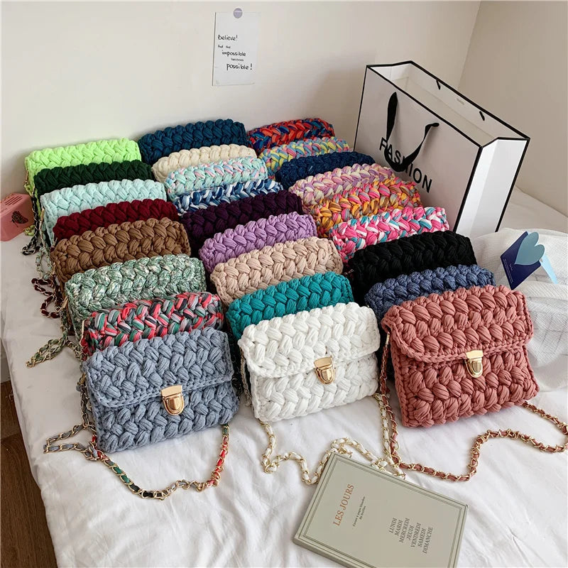 Femlion Woven Crossbody Bag: Colorful Strip Knitted Shoulder Bag for Women