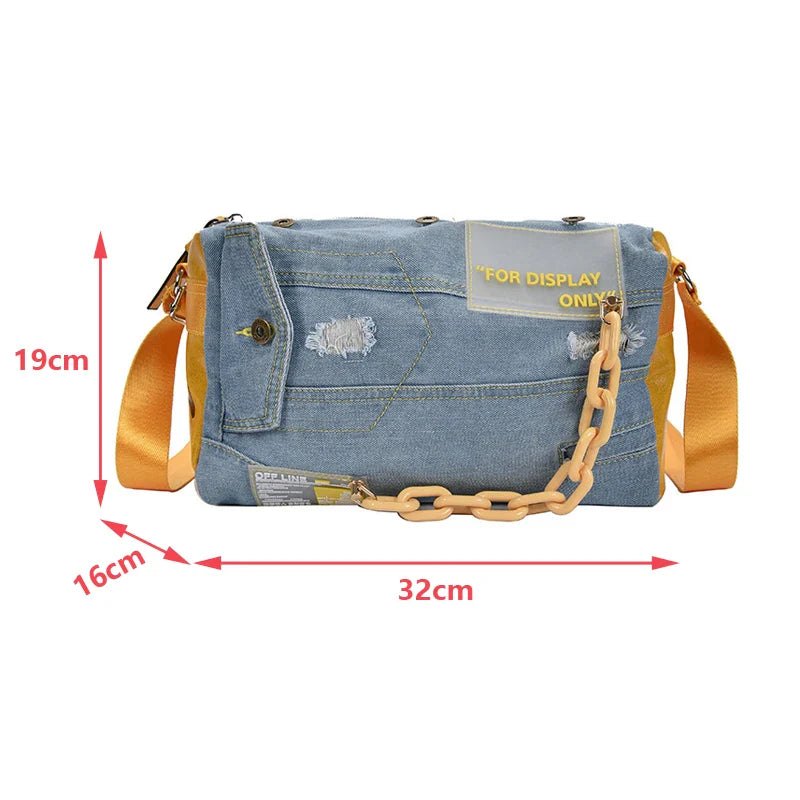 Femlion Denim Shoulder Bag Large Capacity Crossbody Purse Luxury Designer Blue Jeans Female