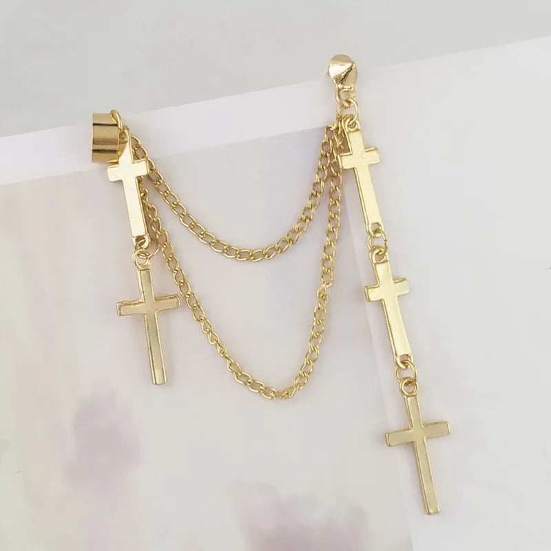 Femlion Modern Christian Chain Drop Earrings Retro Statement Girl Ear Drop