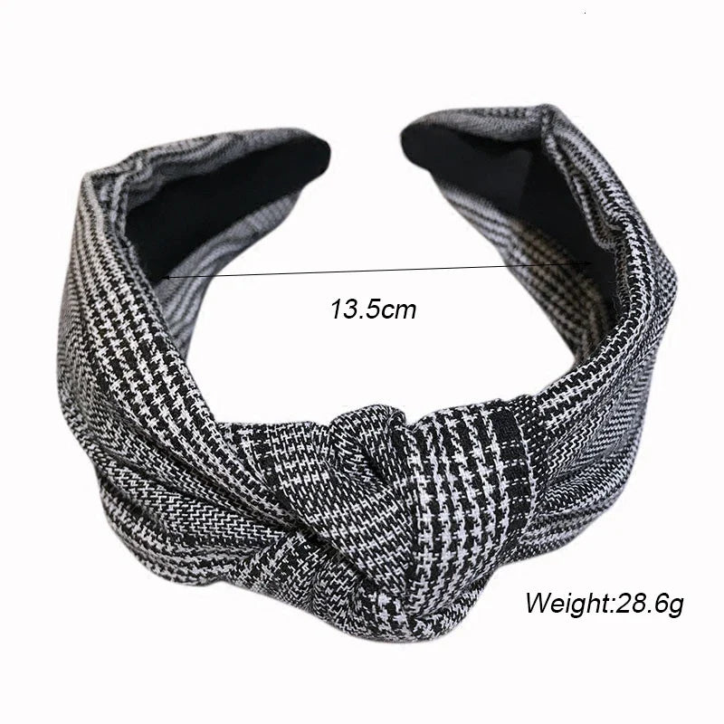 Femlion Plaid Stripe Knot Headband - Trendy Wide Knotted Headhoop