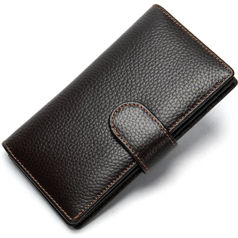 Femlion Genuine Leather Men's Long Bifold Wallet with 10 Card Slots