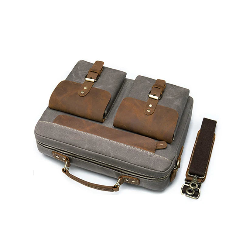 Femlion Canvas Leather Laptop Portfolio Shoulder Bag