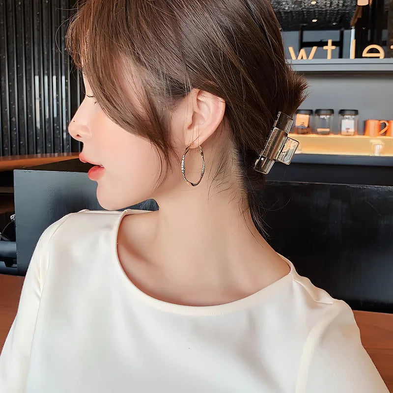 Femlion Gold Metal Hoop Earrings 2023 Fashion Korean Luxury Jewelry