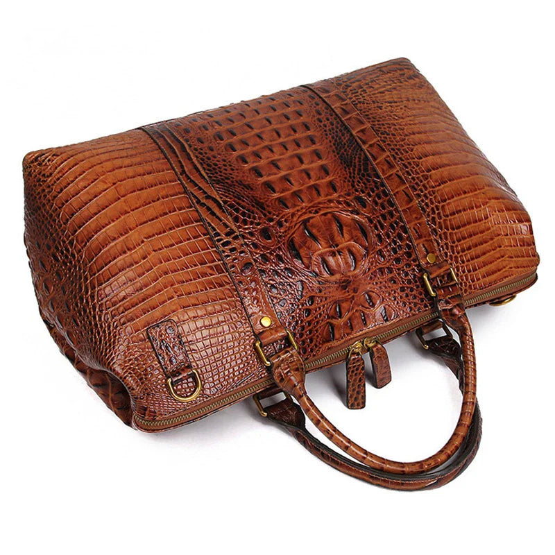 Femlion Alligator Pattern Leather Duffle Bag for High Fashion Travel & Business