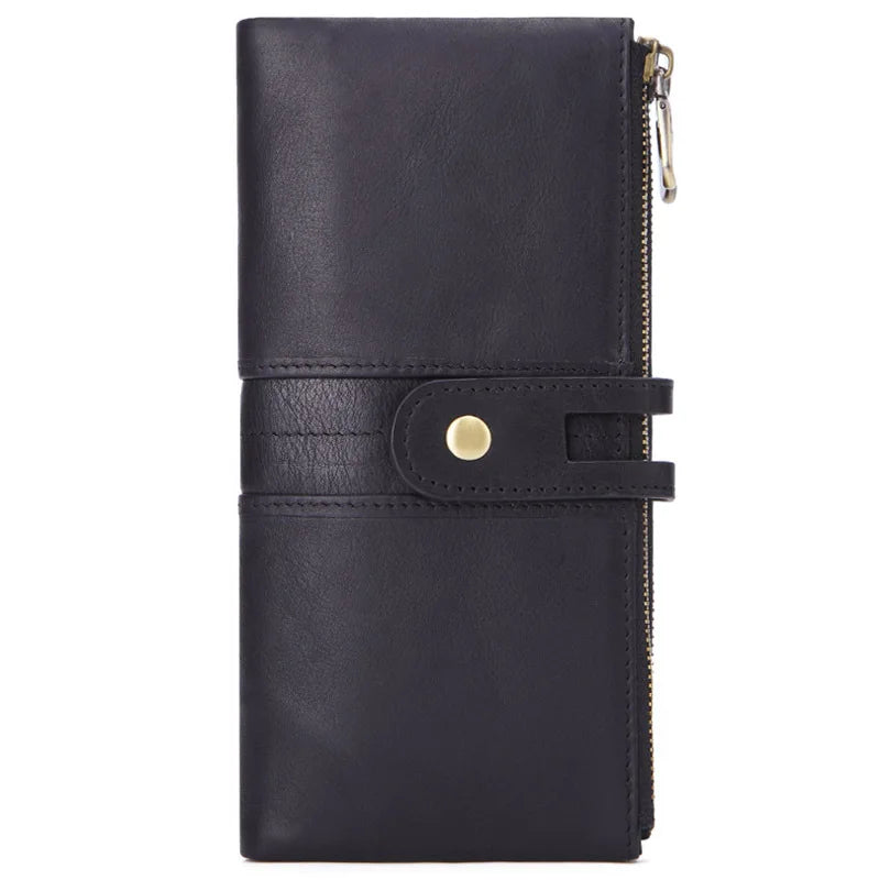 Men's Leather Bifold Wallet with 2 Zippers by Femlion: Top Grain Genuine Leather