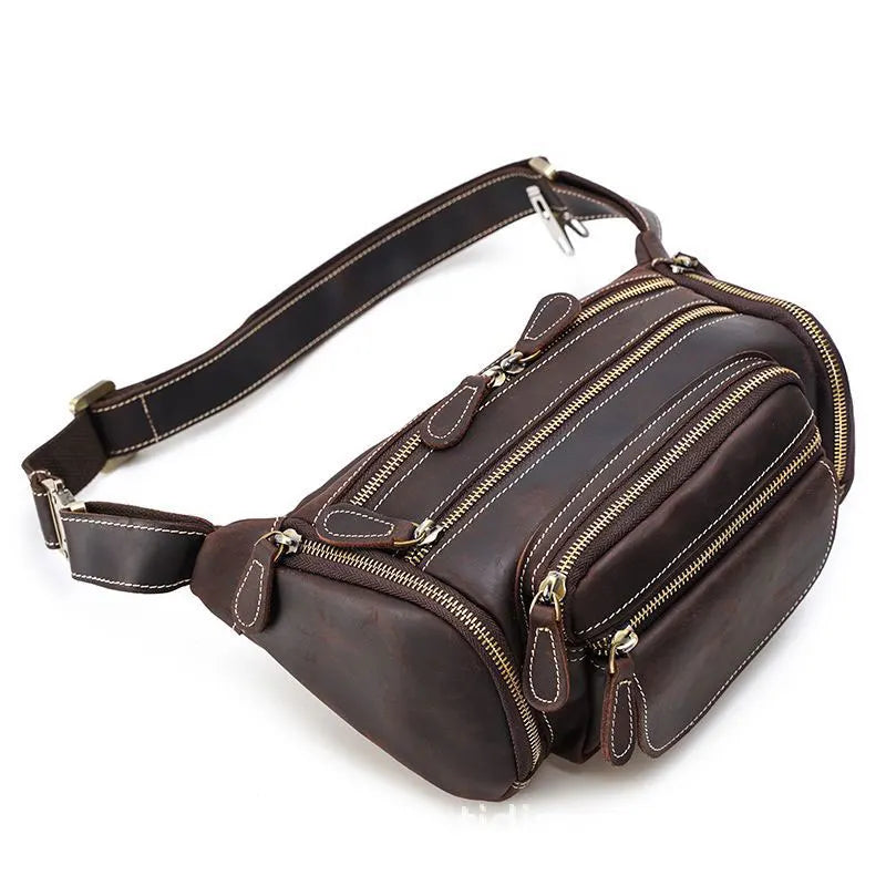 Femlion Leather Waist Bag with Mulit Pockets - Men's Fanny Pack