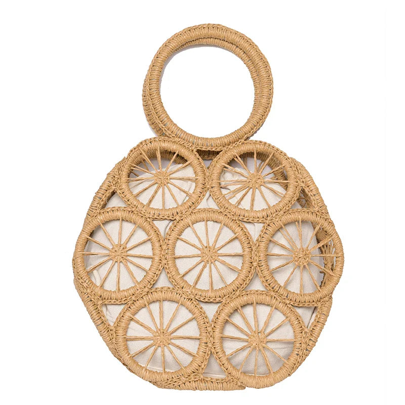 Femlion Rattan Round Straw Bag Wicker Beach Handbag Summer Crossbody Purse