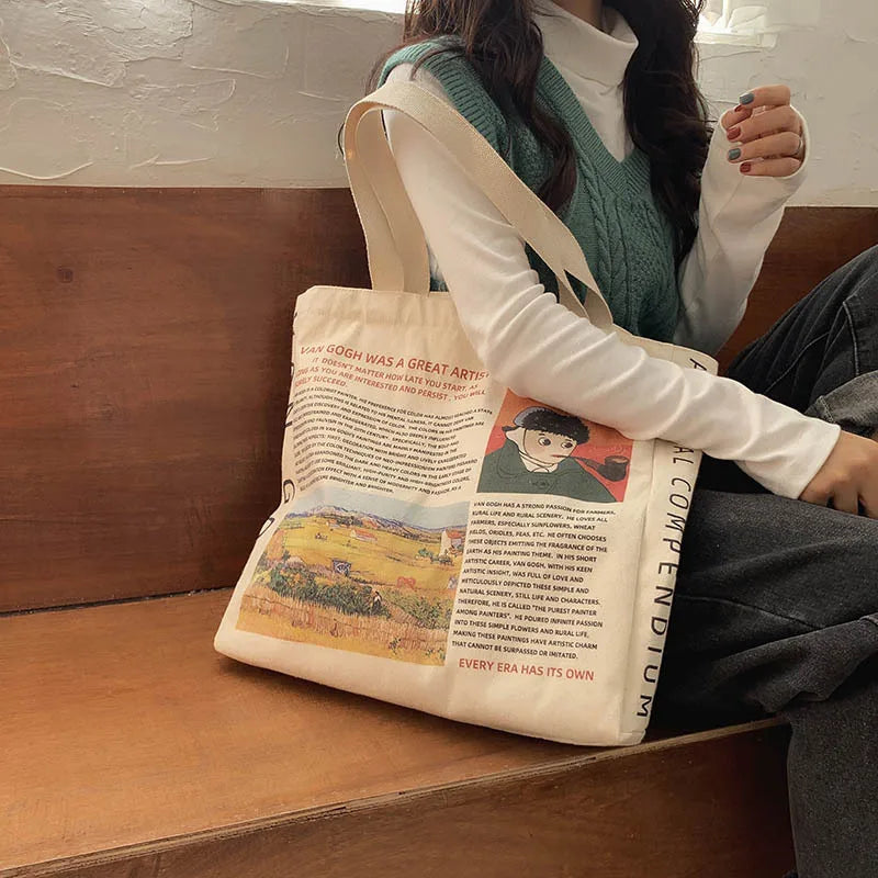 Femlion Van Gogh Canvas Shoulder Bag: Stylish & Spacious Tote for Women