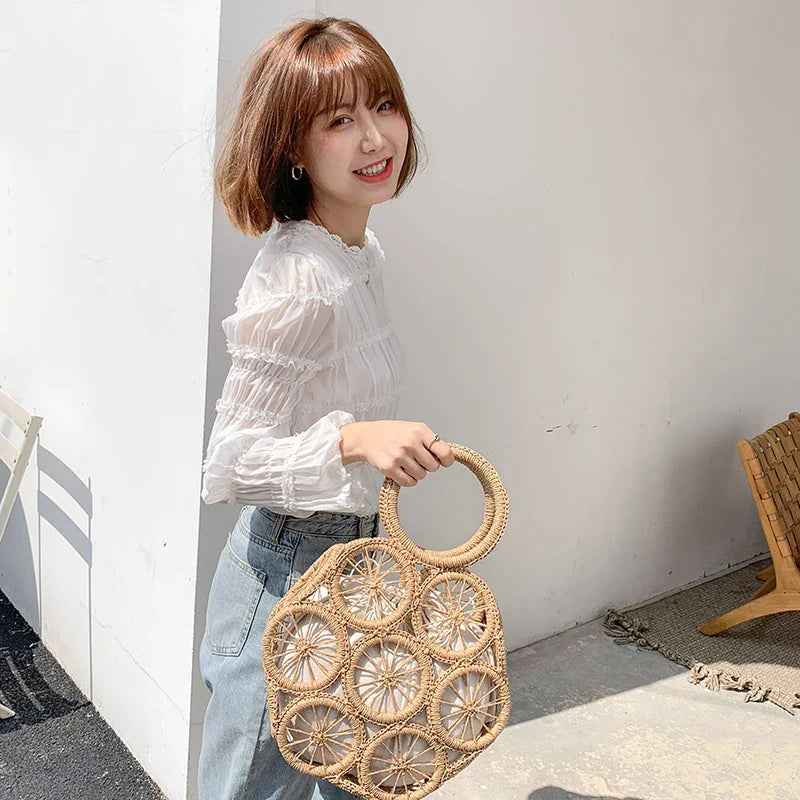 Femlion Hollow Straw Crossbody Bag: Large Capacity Summer Beach Handwoven Shoulder Bag