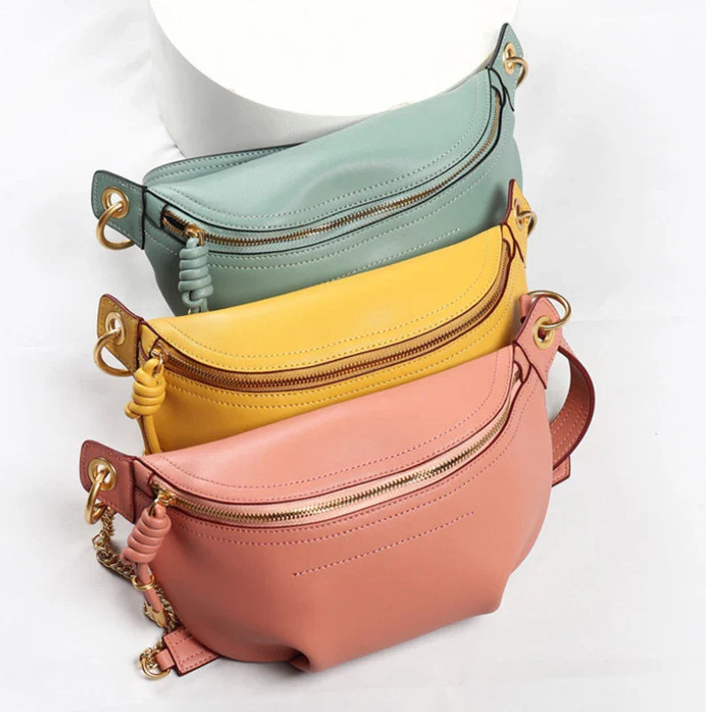 Femlion Leather Waist Bag Women Designer Fanny Pack Fashion Belt Bum Bag