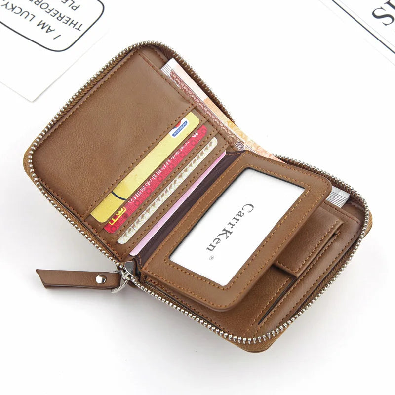 Femlion Men's Zipper Wallet with Card Holder and Coin Purse, Synthetic Leather Money Bag