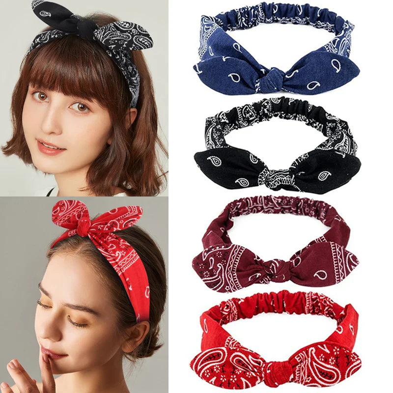 Femlion Boho Paisley Bow Headband Vintage Floral Hairband Head Wrap for Women