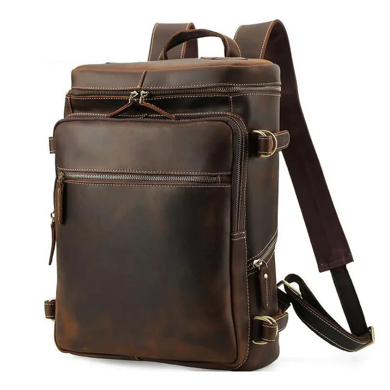 Femlion Men's Luxury Leather Laptop Backpack: Stylish Daypack for School, Travel, and Work