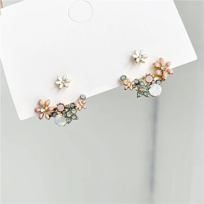 Femlion Bohemia Crystal Pearl Stud Earrings - Handmade Flower Design