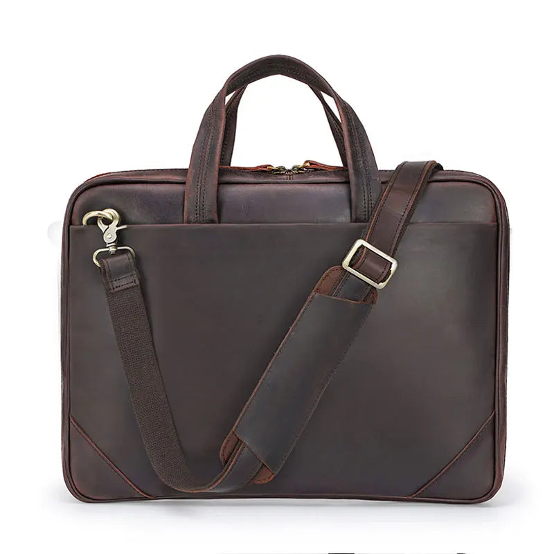 Femlion 15.6" Vintage Leather Laptop Briefcase for Men, Business Tote Handbag