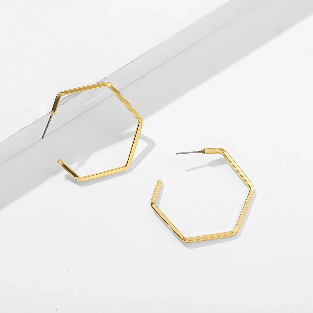 Femlion Geometric Hexagon Hoop Earrings ��� Trendy Statement Jewelry for Women