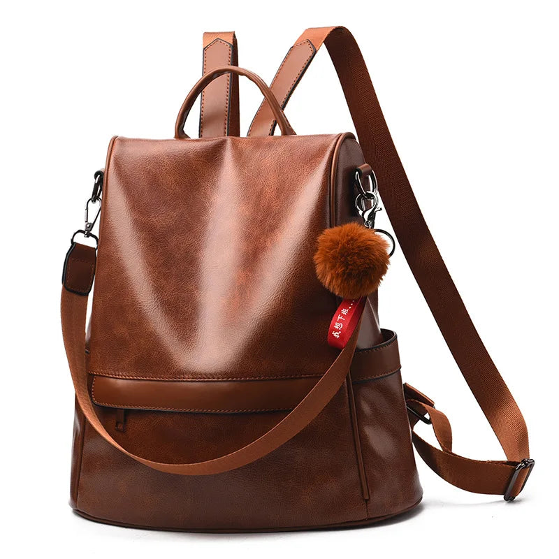 Femlion Women's Vintage Leather Anti Theft Backpack