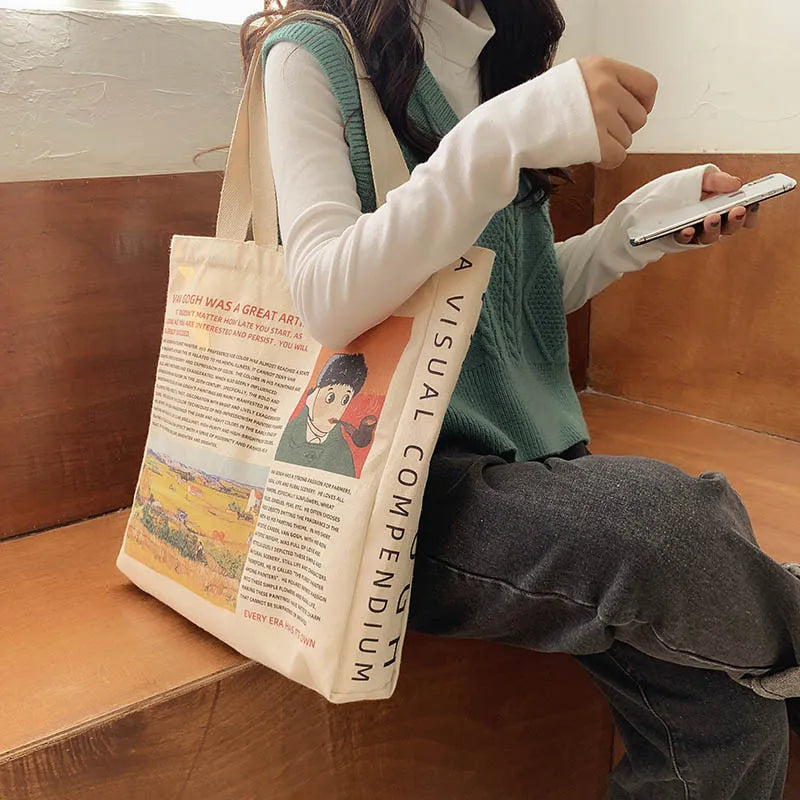 Femlion Van Gogh Canvas Shoulder Bag: Stylish & Spacious Tote for Women