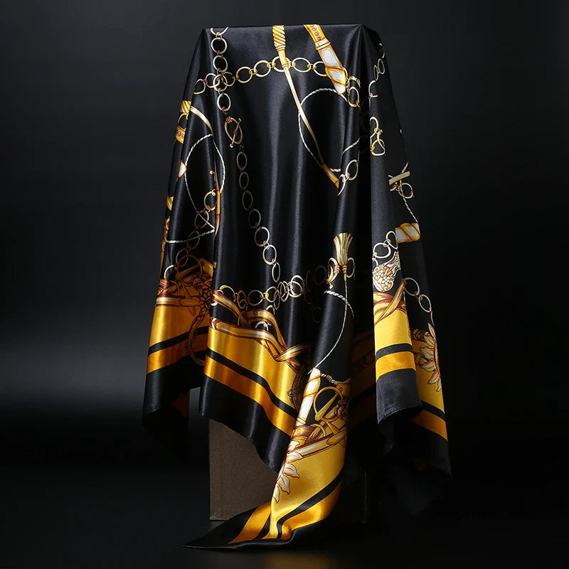 Femlion Printed Silk Scarf Women's Square Hijab Luxury Brand Lady Shawl