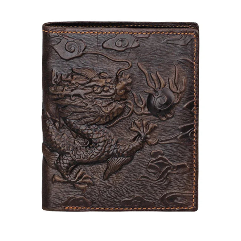 Femlion 3D Dragon Genuine Leather Long Wallet - High-Fashion Bifold Card Purse