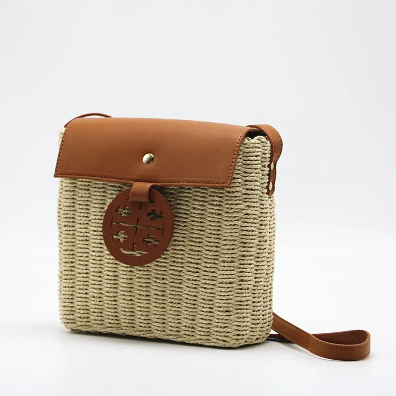 Femlion Beige & Camel Woven Crossbody Cover Bag for Women