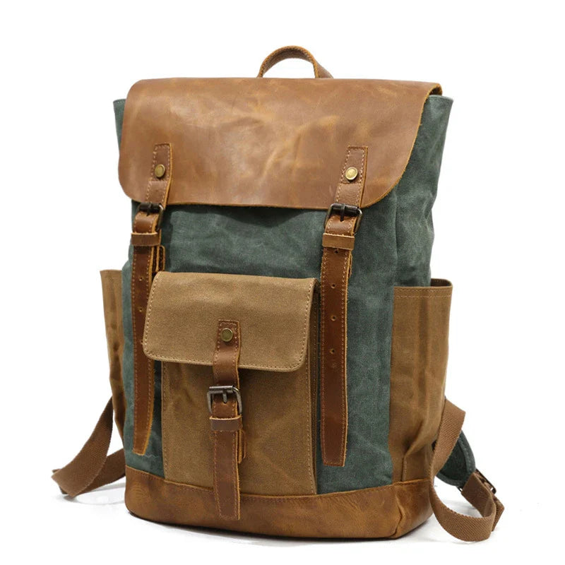 Femlion Vintage Oil Wax Canvas Leather Backpacks Unisex Waterproof Rucksack