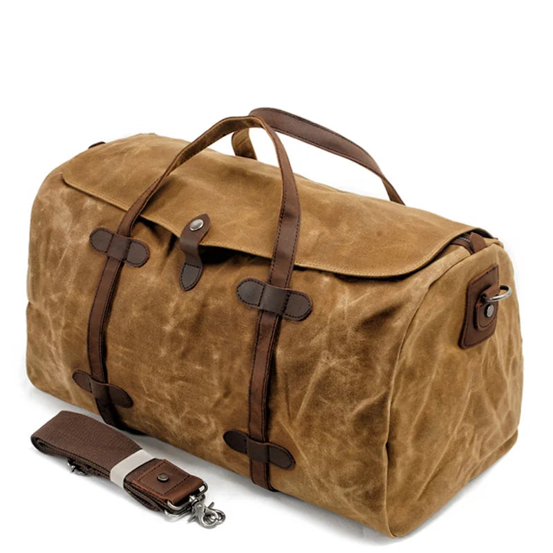 Femlion Classic Canvas Leather Duffle Bag for Men - Spacious Weekender & Overnight Hand Luggage