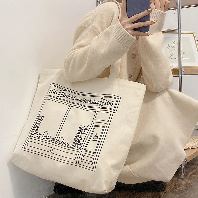 Femlion Simple Books Bag: Women's Eco Canvas Shopping Tote