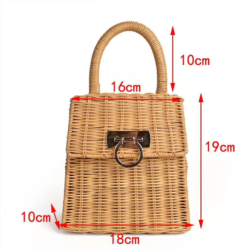 Femlion Rattan Woven Handbag Small Tote Beach Bag Straw Purse Summer 2022