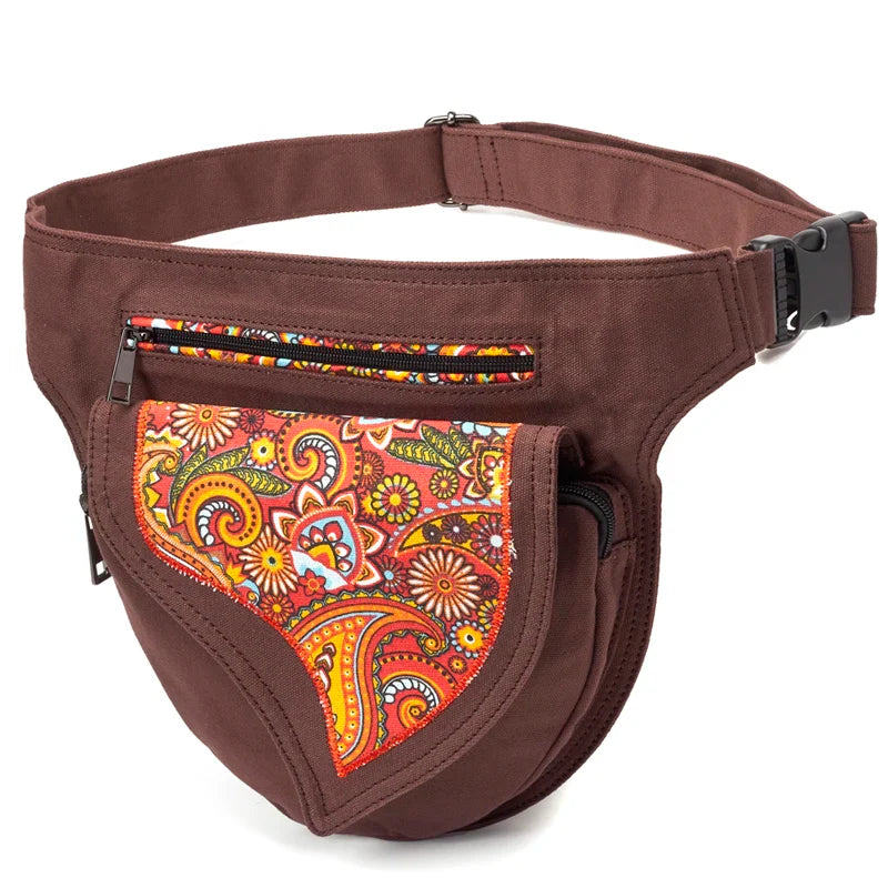 Femlion Canvas Flower Patchwork Waist Bag Adjustable Phone Pouch Hip Bum Bag