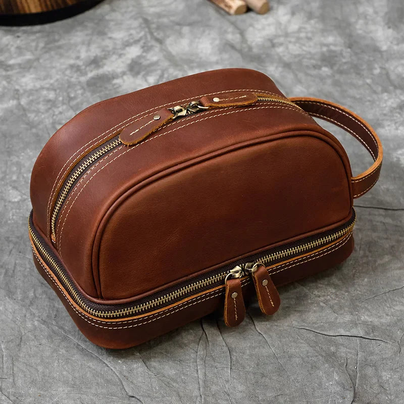 Femlion Genuine Leather Men's Toiletry Bag