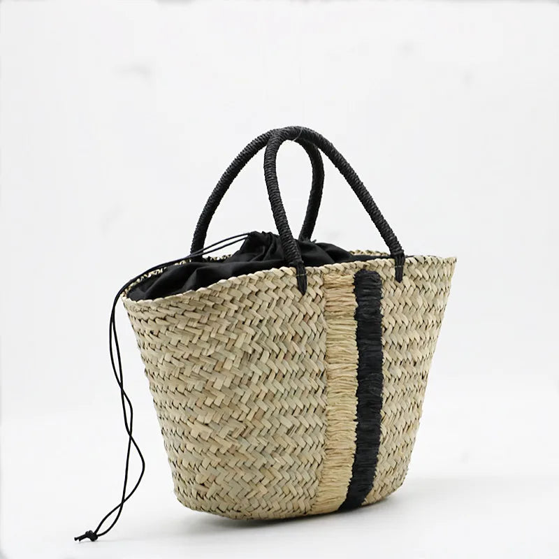 Femlion Blue Black Woven Bag - Waterweed Portable Straw Bag