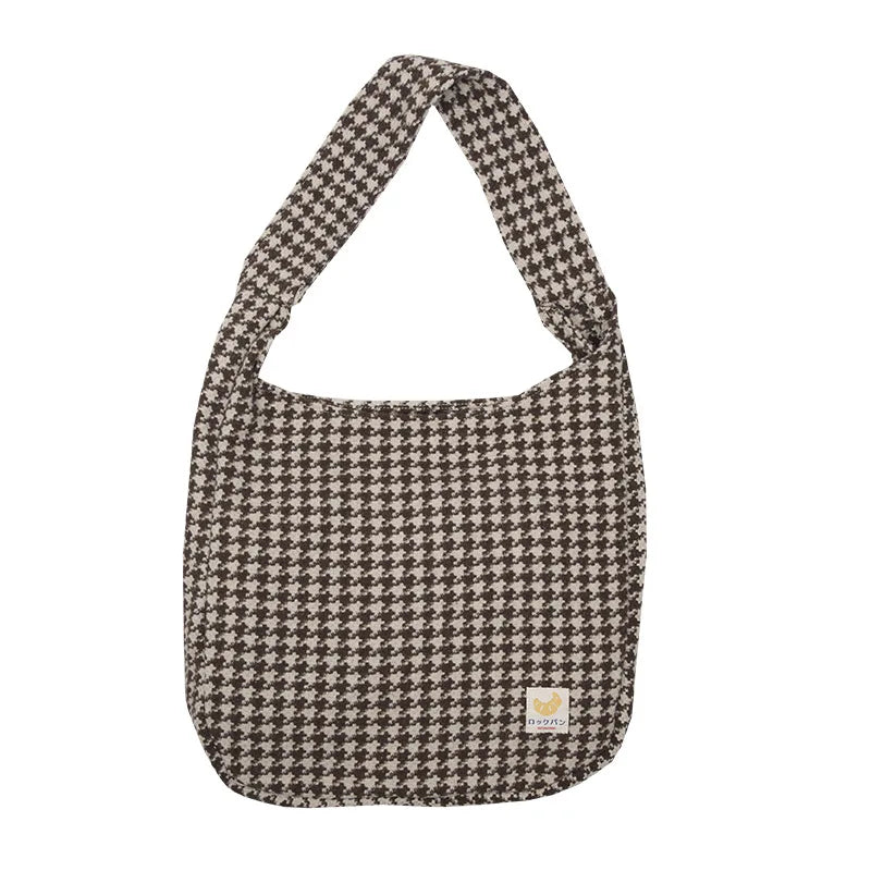 Femlion Houndstooth Pattern Canvas Shoulder Bag