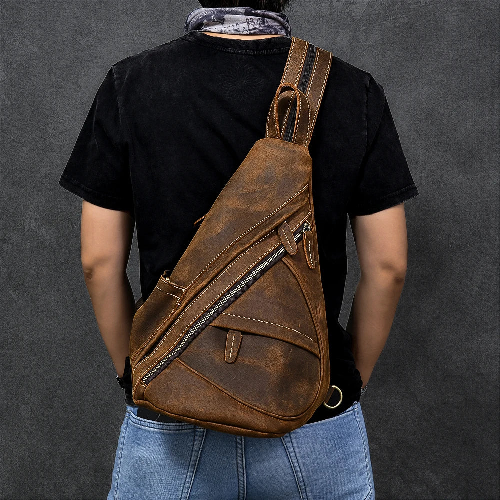 Femlion Leather Chest Bagpack for Men