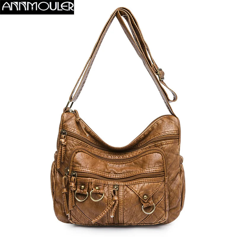 Femlion Vintage Shoulder Bag for Women in Brown Soft Luxury Crossbody Style