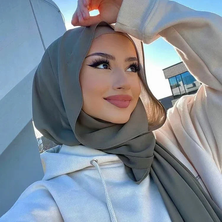 Femlion Solid Color Chiffon Hijab Shawl for Women - Muslim Head Wrap Veil